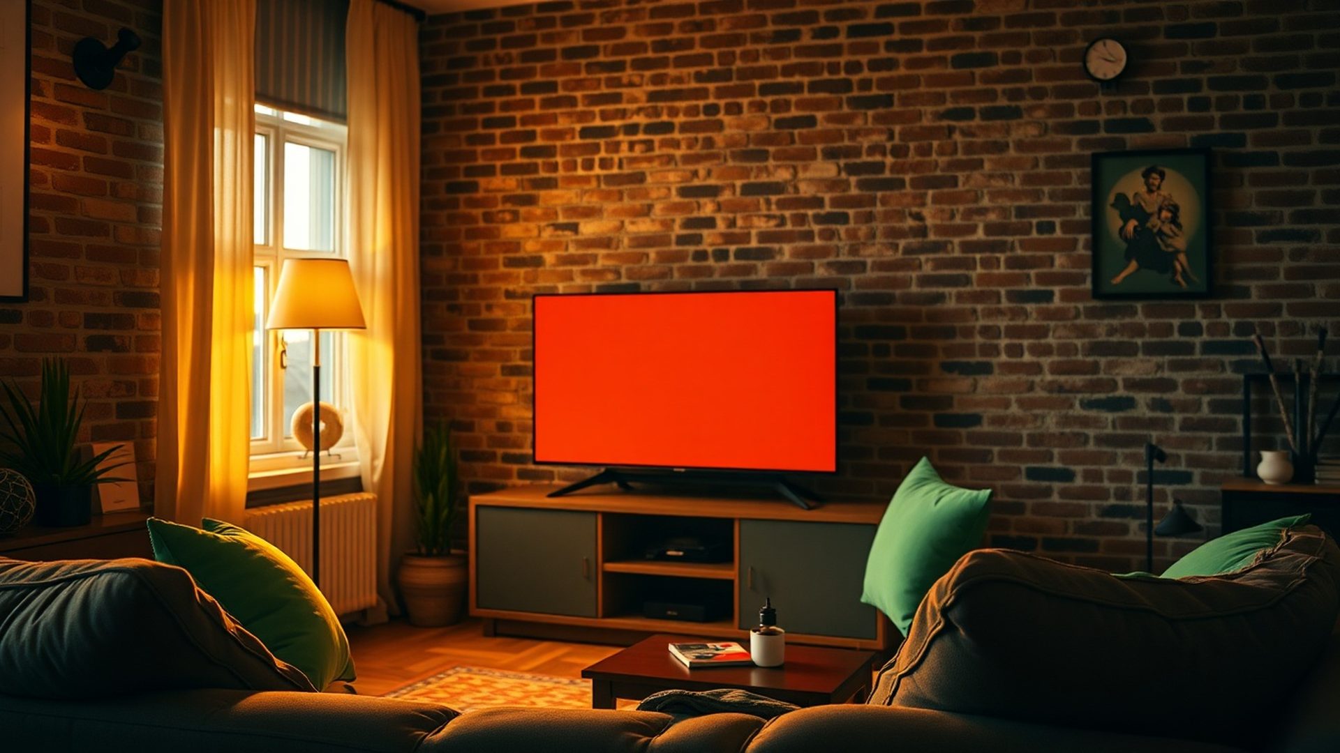 Telewizor w warszawskim mieszkaniu wieczorem